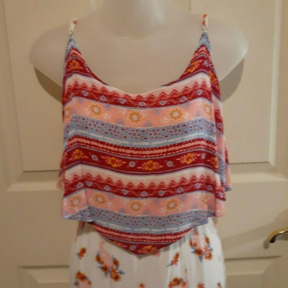 Mudd Layered Crêpe Boho Maxi Dress Slit XL Floral